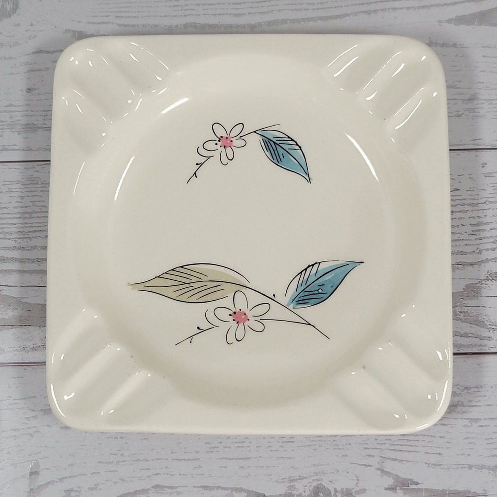 Vintage Salem Biscayne Ashtray Ivory Floral Trinket Catchall Dish MCM